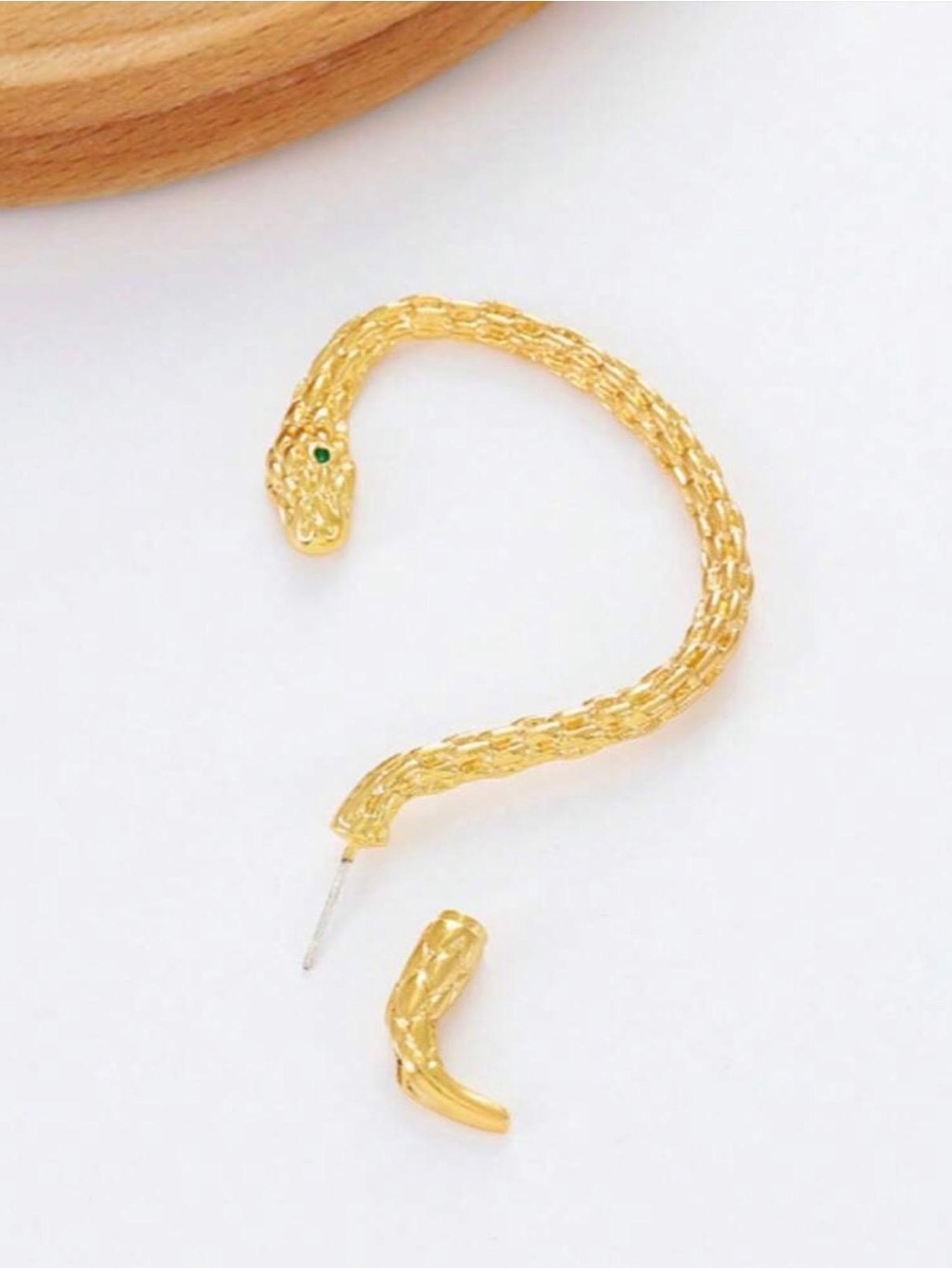 Gold Snake Wrap Ear Cuff with Green Accent - Picture 4 of 4